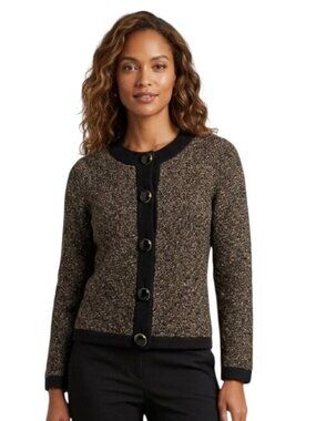 Ann Taylor Vintage Merino Wool Tweed Large Enamel Button Lady Jacket Size M